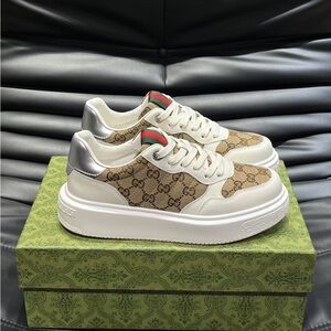 Gucci Cream and Silver Logo Sneakers